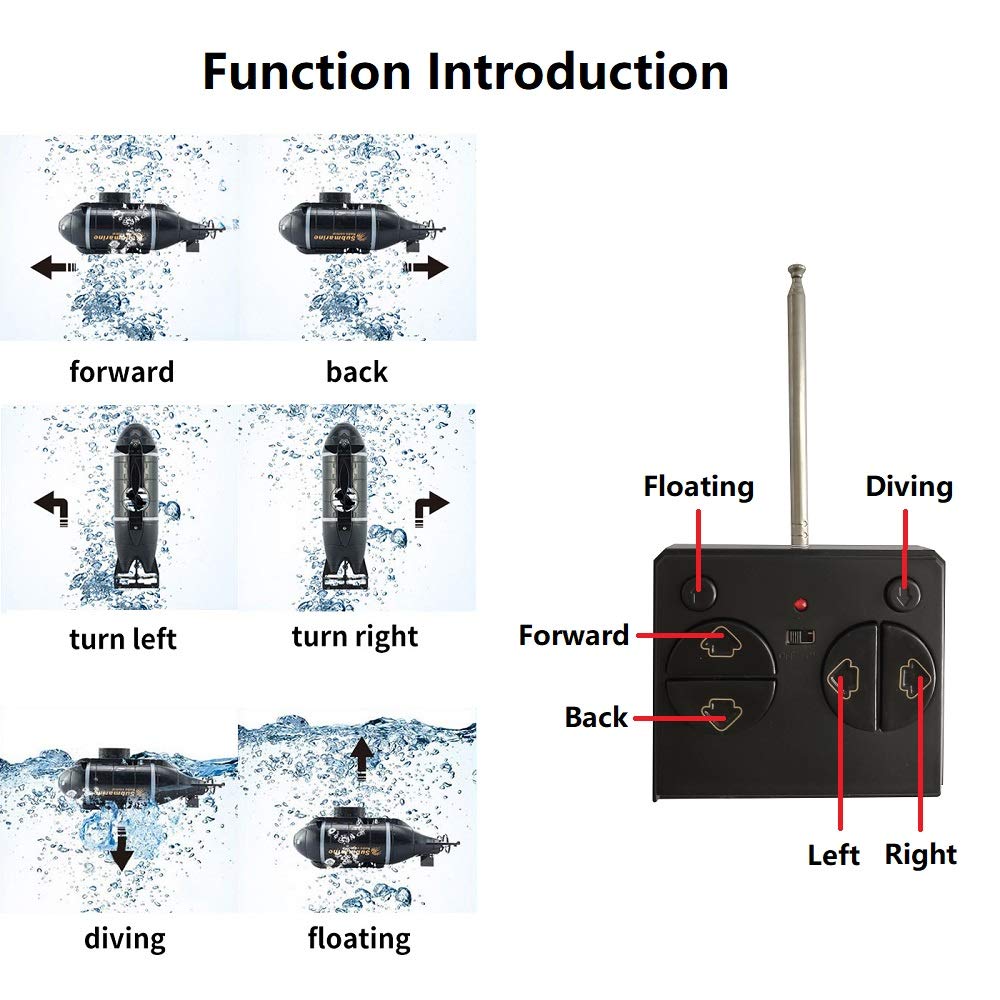 YEIBOBO 6-channel mini RC submarine, blue dive motion, adds underwater excitement.