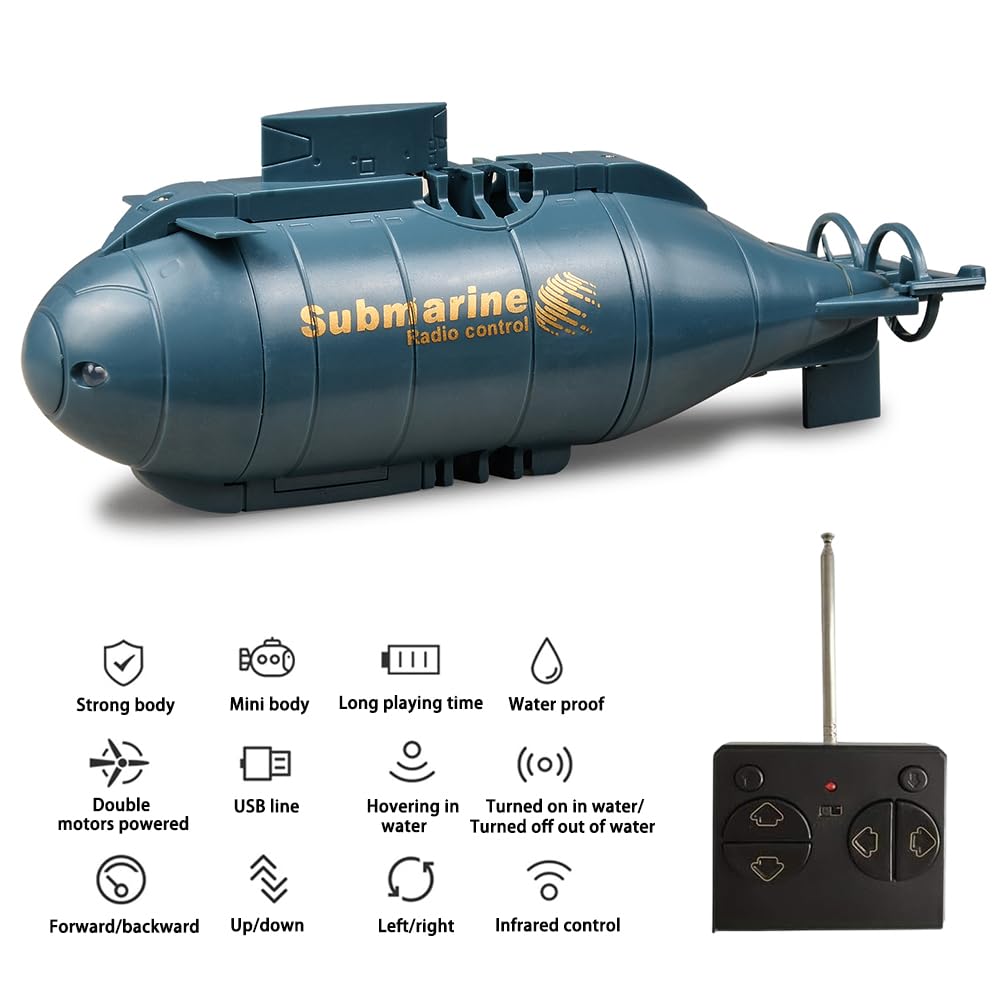 YEIBOBO 6-channel mini RC submarine, blue packaging, ready for gifting.