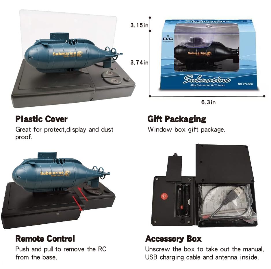 YEIBOBO! 6-channel RC submarine black dual motors offering smooth control in water.