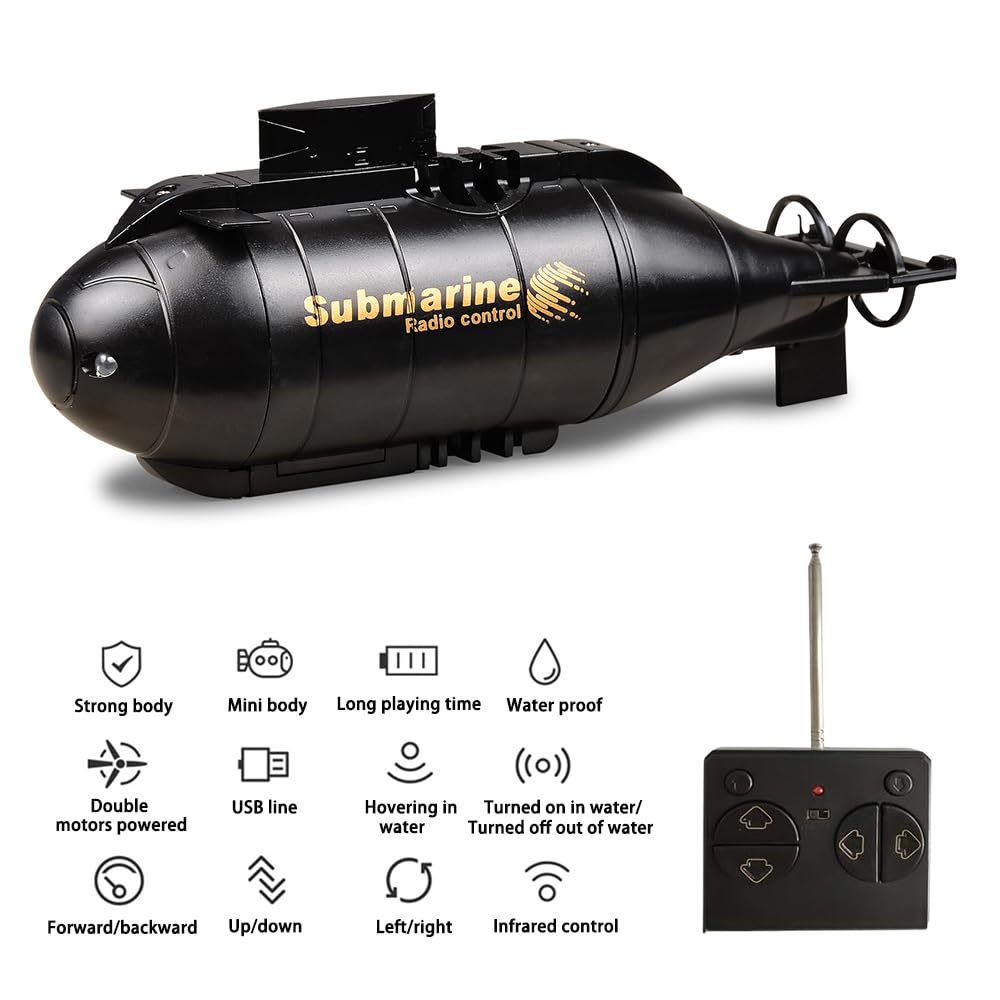 YEIBOBO! 6-channel RC submarine black gift box packaging, ready for gifting.