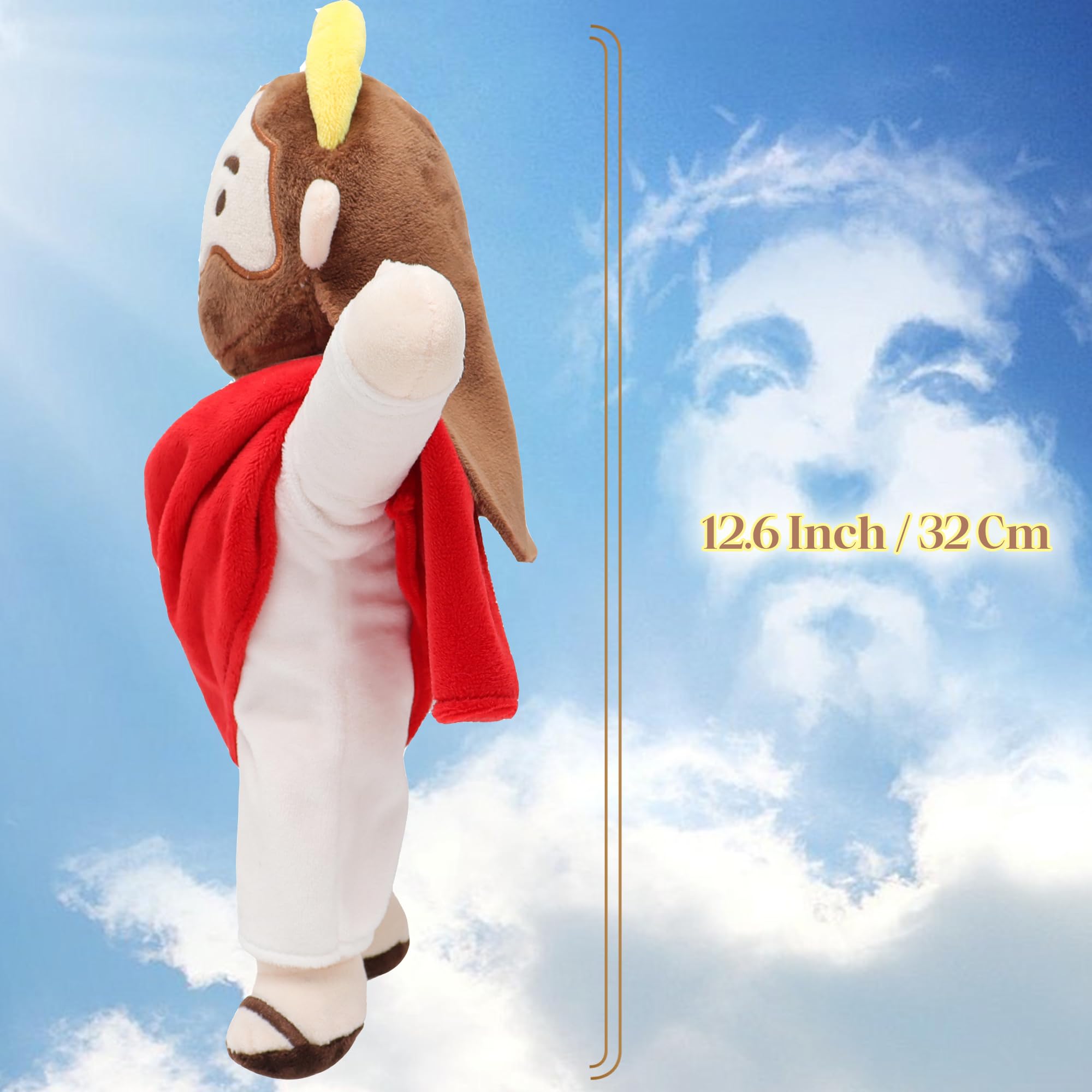 Yelakey Jesus Plush with blue shawl, inviting open arms for peaceful moments.