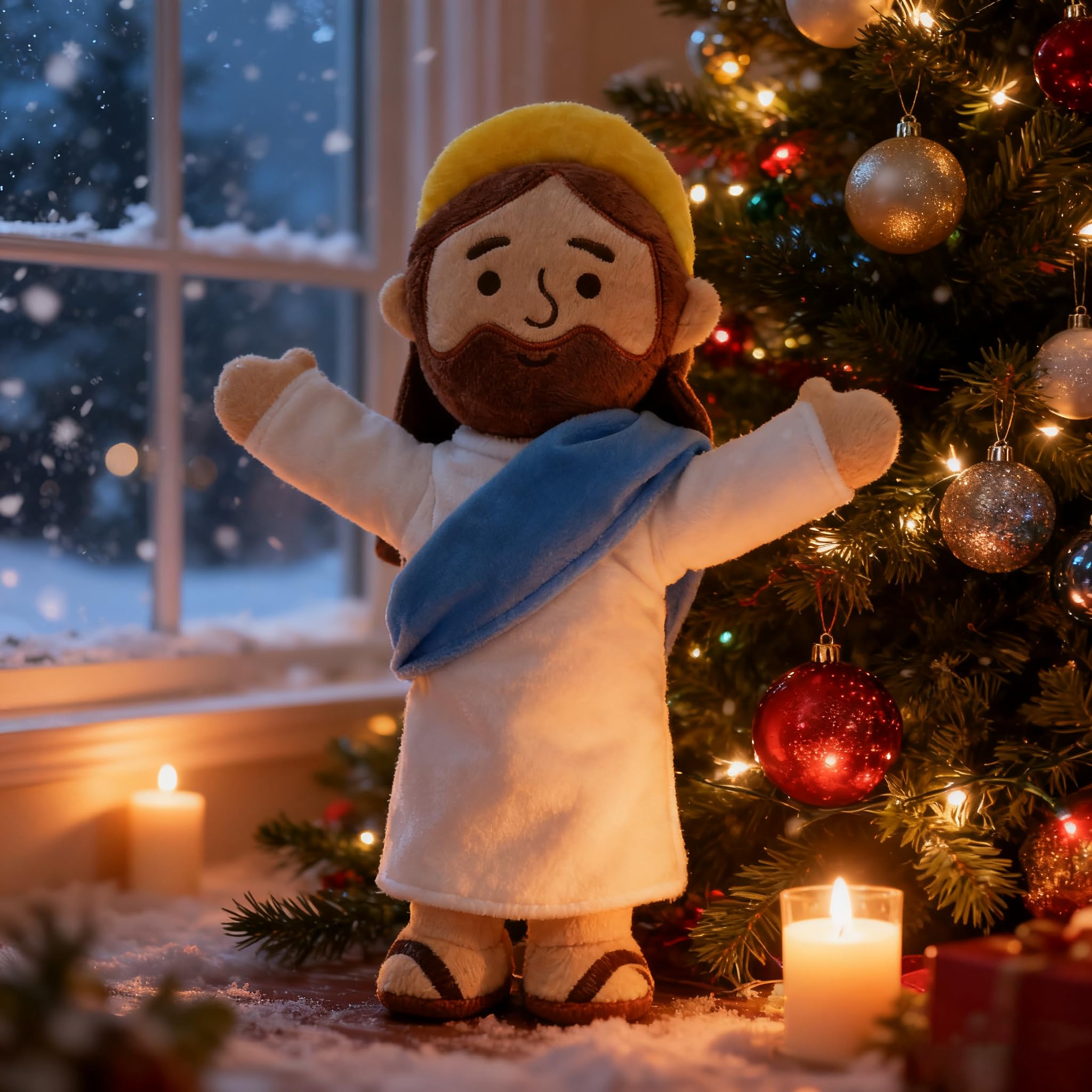 Yelakey Jesus plush for Christmas decor, fits on shelves or mantels
