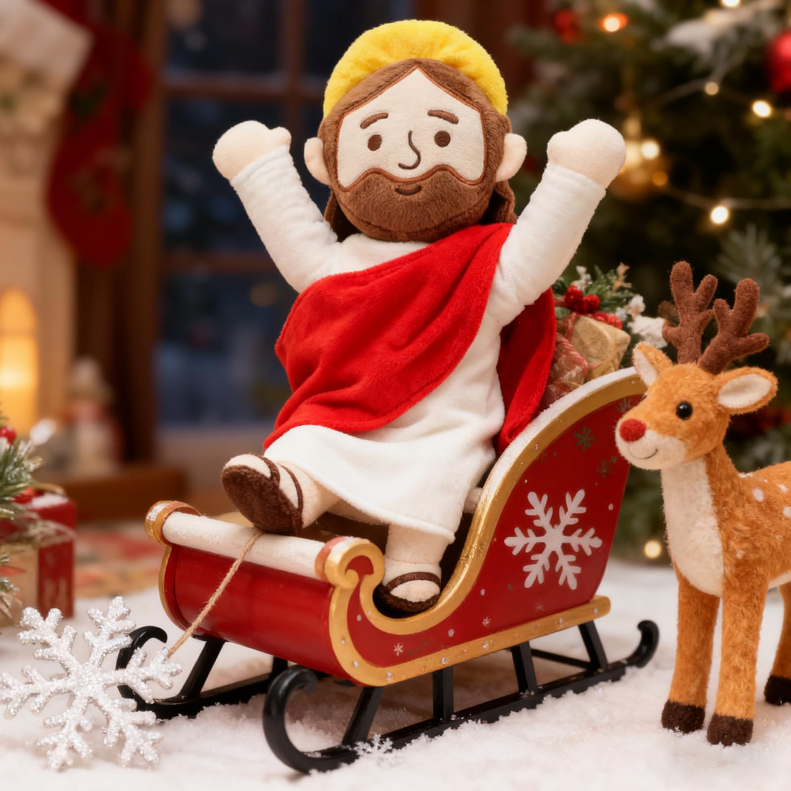 Yelakey dark-skin-tone Jesus Plush, inclusive decor for family spaces.