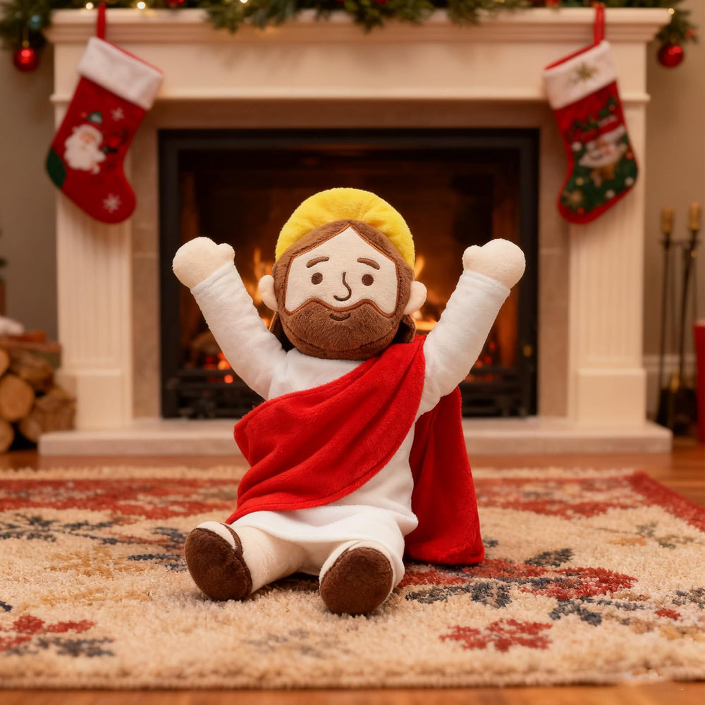 Yelakey light-skin-tone Jesus Plush, child-friendly and easy to clean.