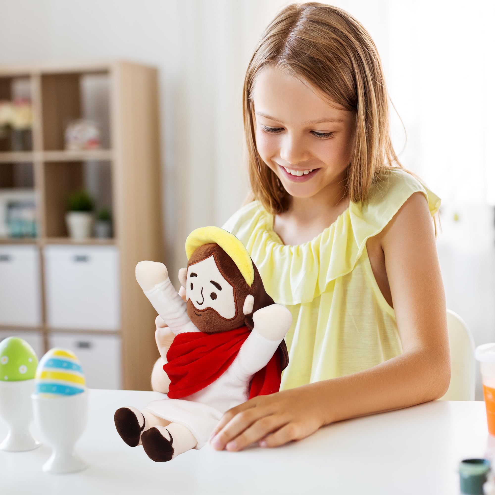 Yelakey 13in Jesus Plush with open arms, symbol of welcome and care.