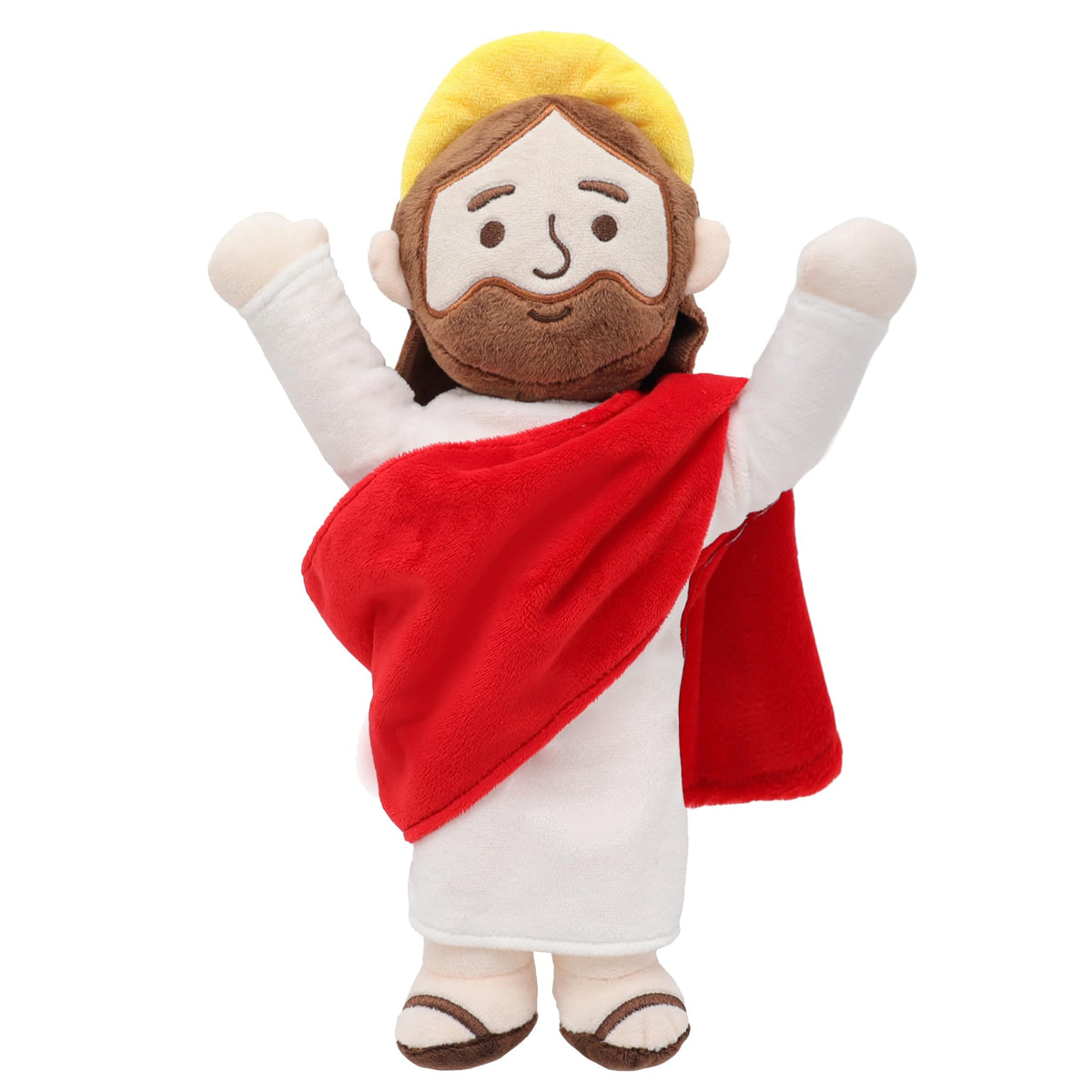 Yelakey 13in Jesus Plush with white robe, soft cuddle toy for gentle hugs.