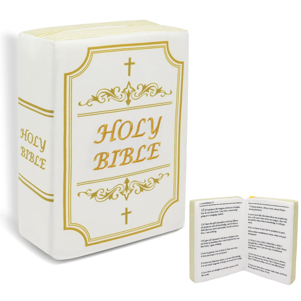 Yelakey Bible Pillow Book Plush opened to show scripture statements for cozy reading