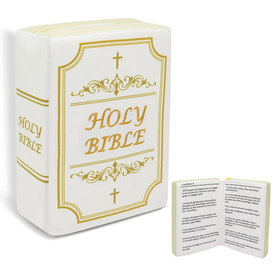 Yelakey Bible Pillow Book Plush opened to show scripture statements for cozy reading