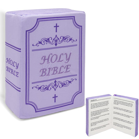 Yelakey Bible Pillow Book purple open showing Matthew 6 verse for contemplative moments