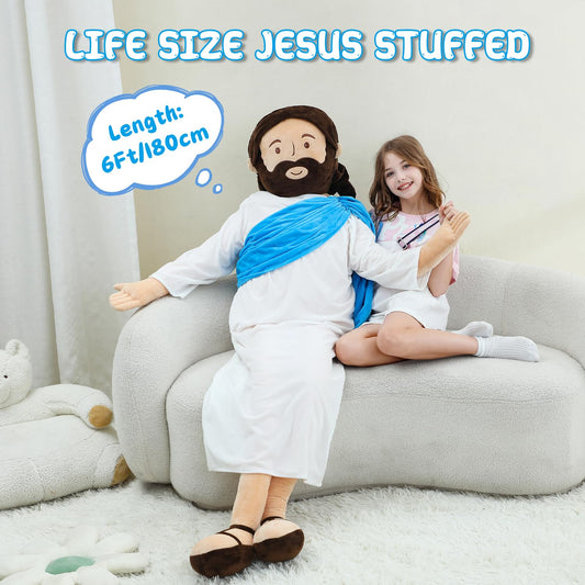 Yelakey giant Jesus plush 6ft close up of compassionate face