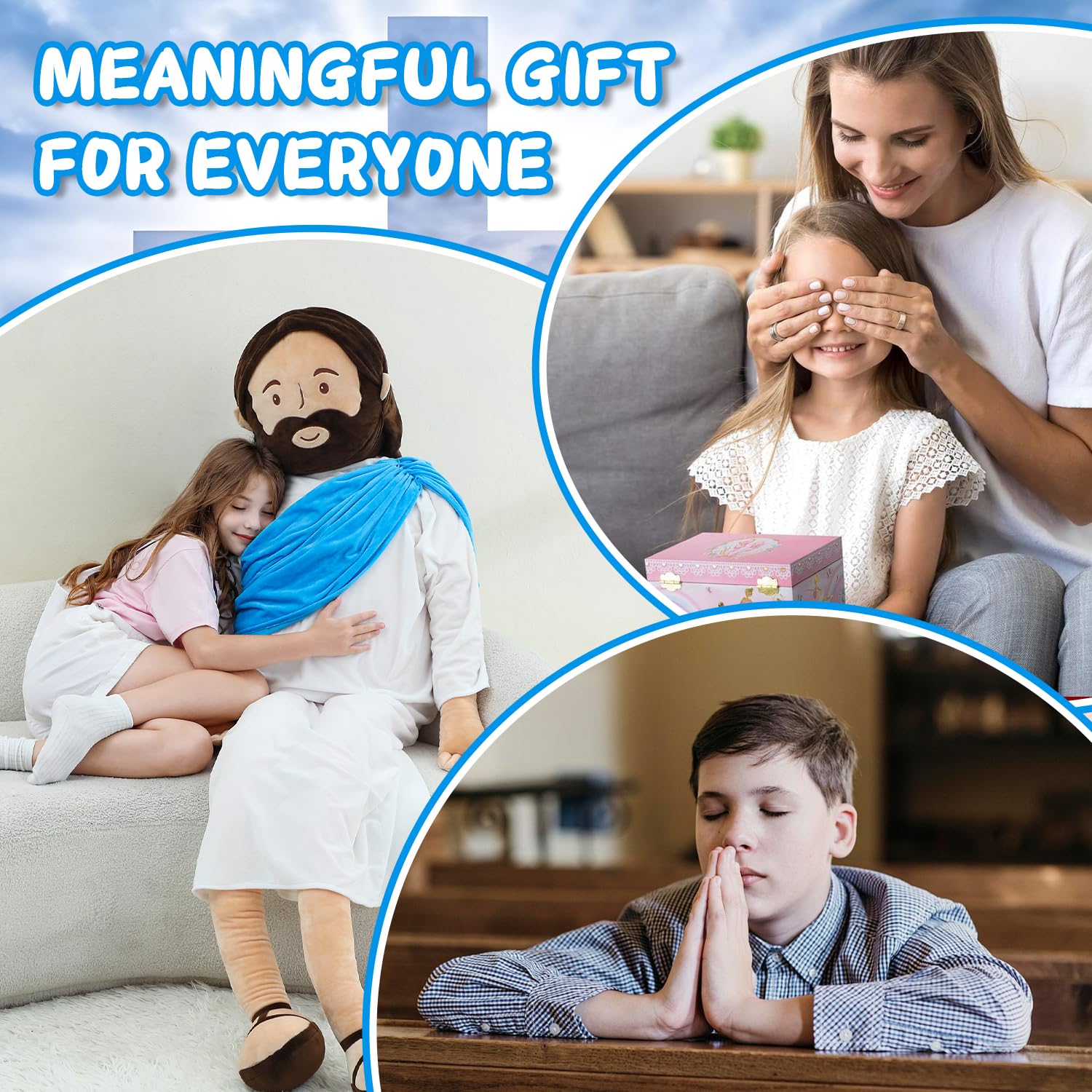 Yelakey giant Jesus plush kids hugging demonstrates comforting gift use