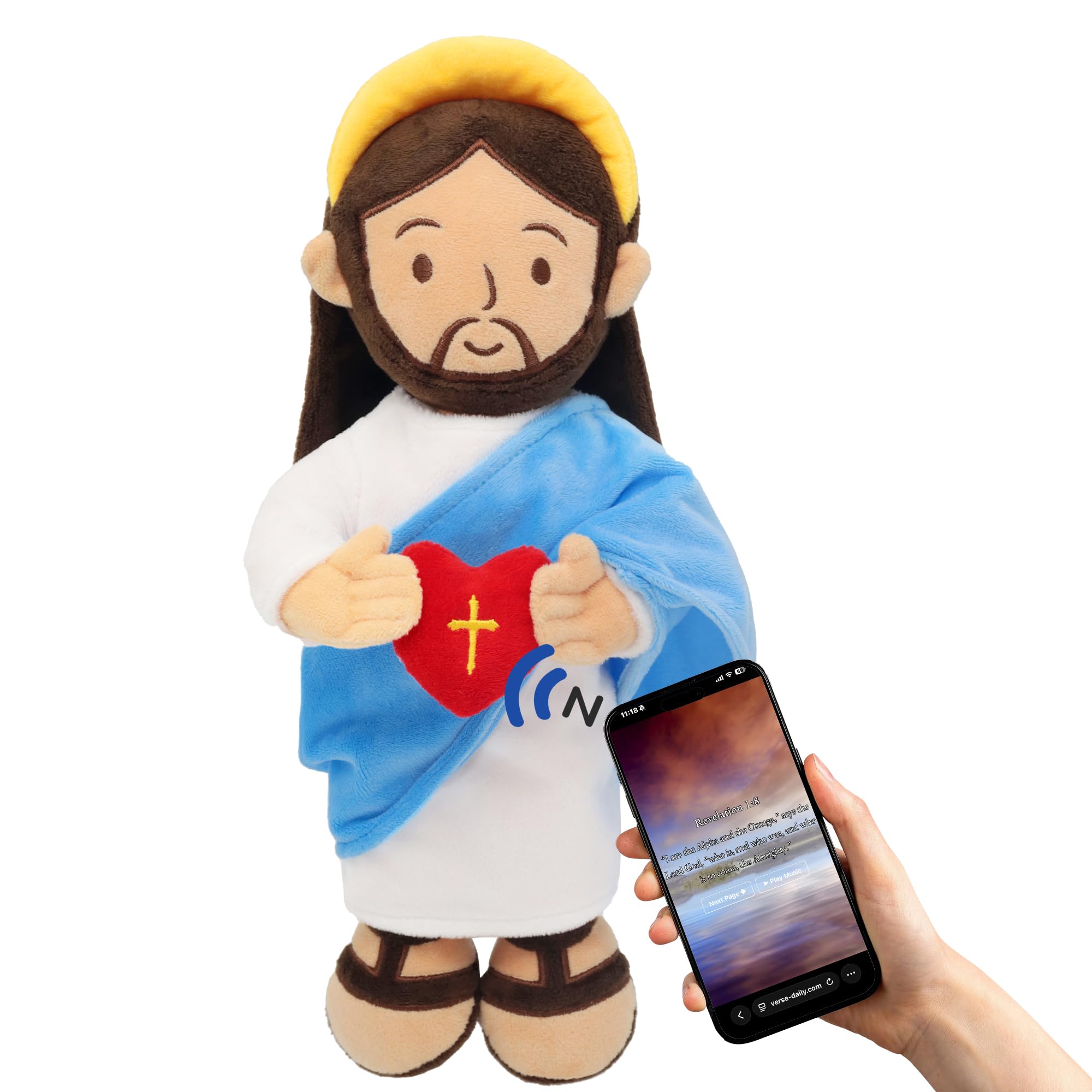 Yelakey Jesus plush 14inch with NFC heart delivers daily Bible verse