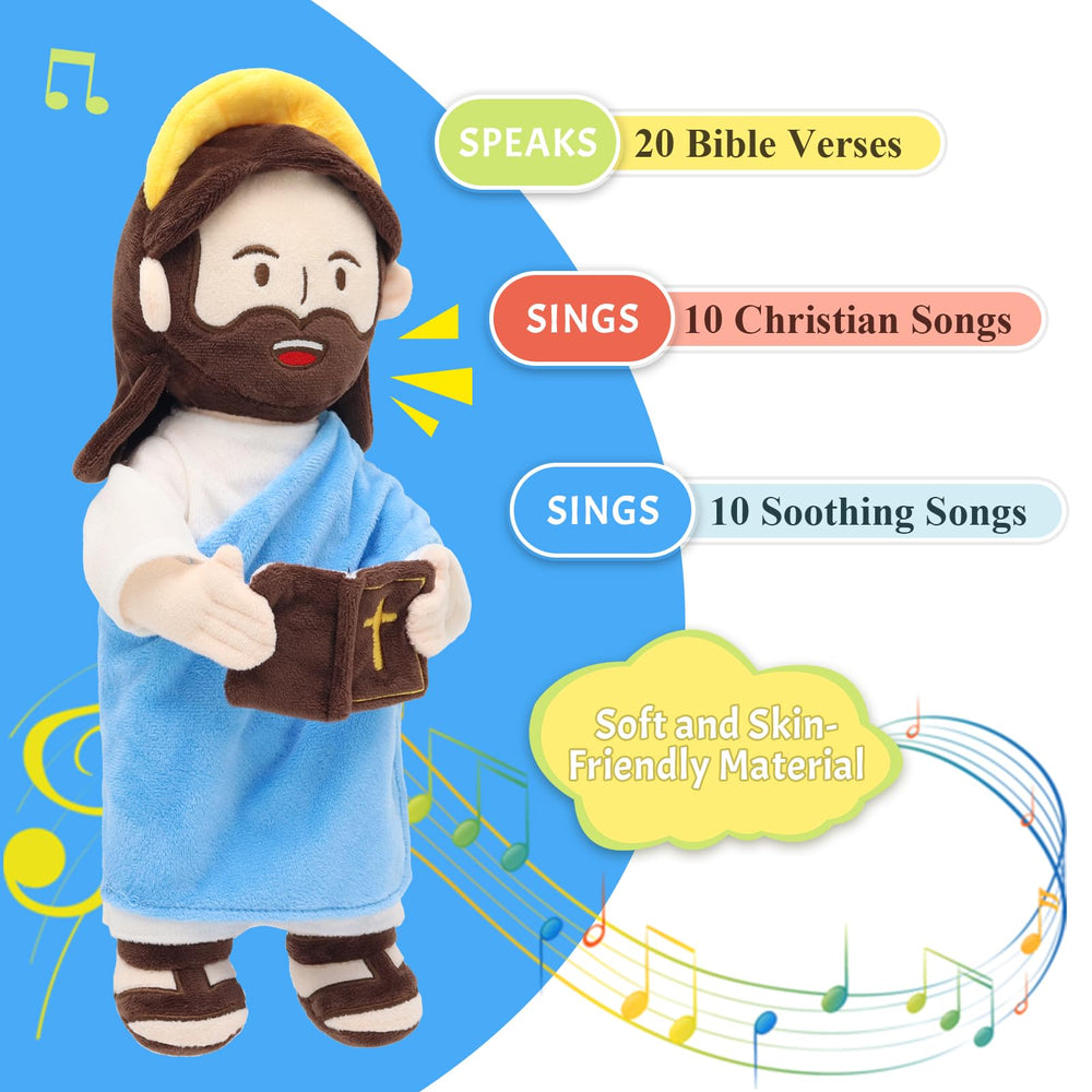 Yelakey Jesus plush Bible verses display supports family devotion time