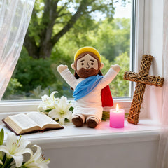 Yelakey Jesus Plush Detailed Embroidery enhances the sacred, gift-ready keepsake.