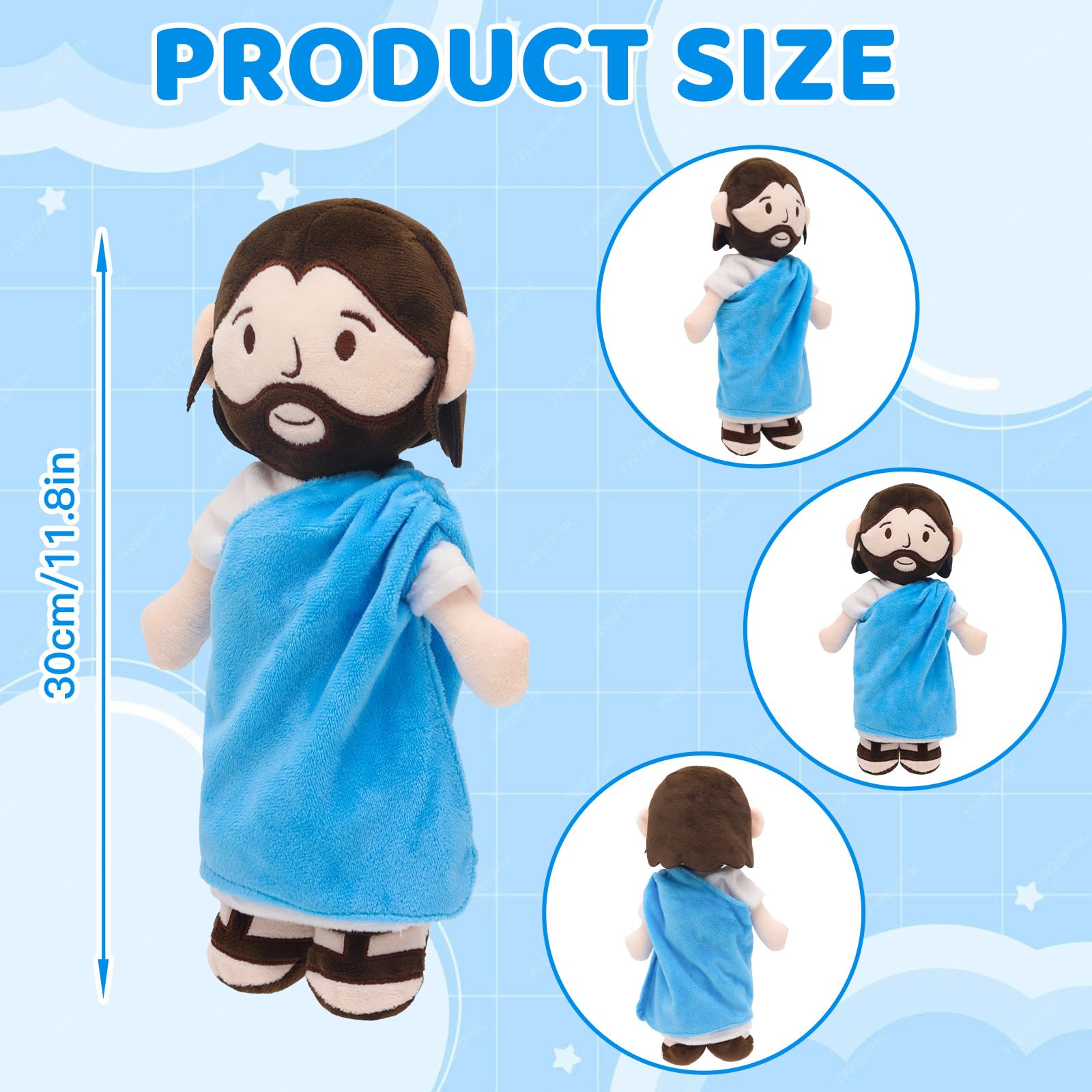 Yelakey Jesus plush doll close-up shows soft fabric and durable stitching