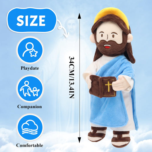 Yelakey Jesus plush face closeup highlights soft fabric for gentle snuggles