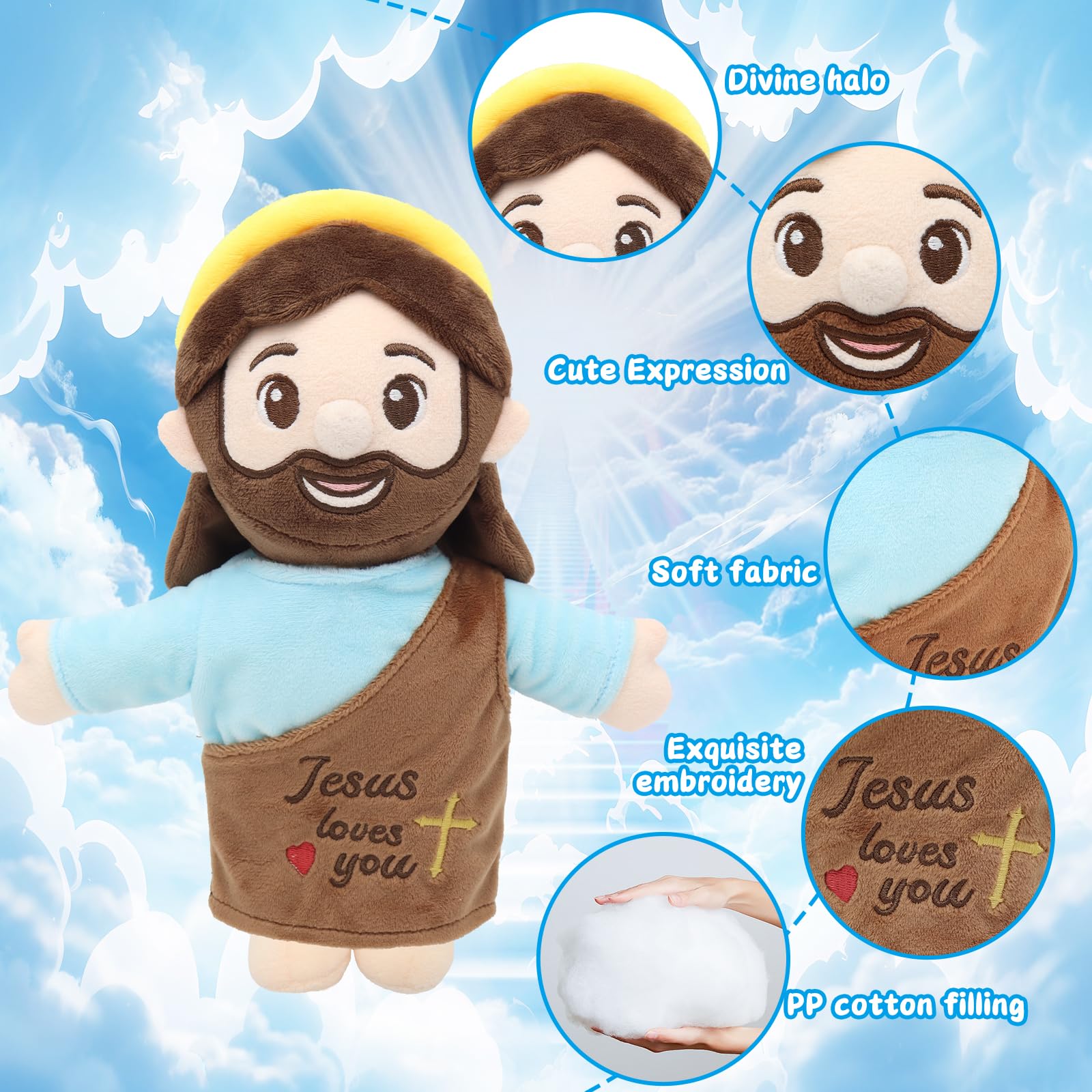 Yelakey Jesus Plush robe with cross embroidery adds gentle symbolism.