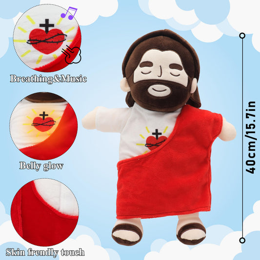 Yelakey Jesus plush at thirteen point eight inches for easy snuggling.