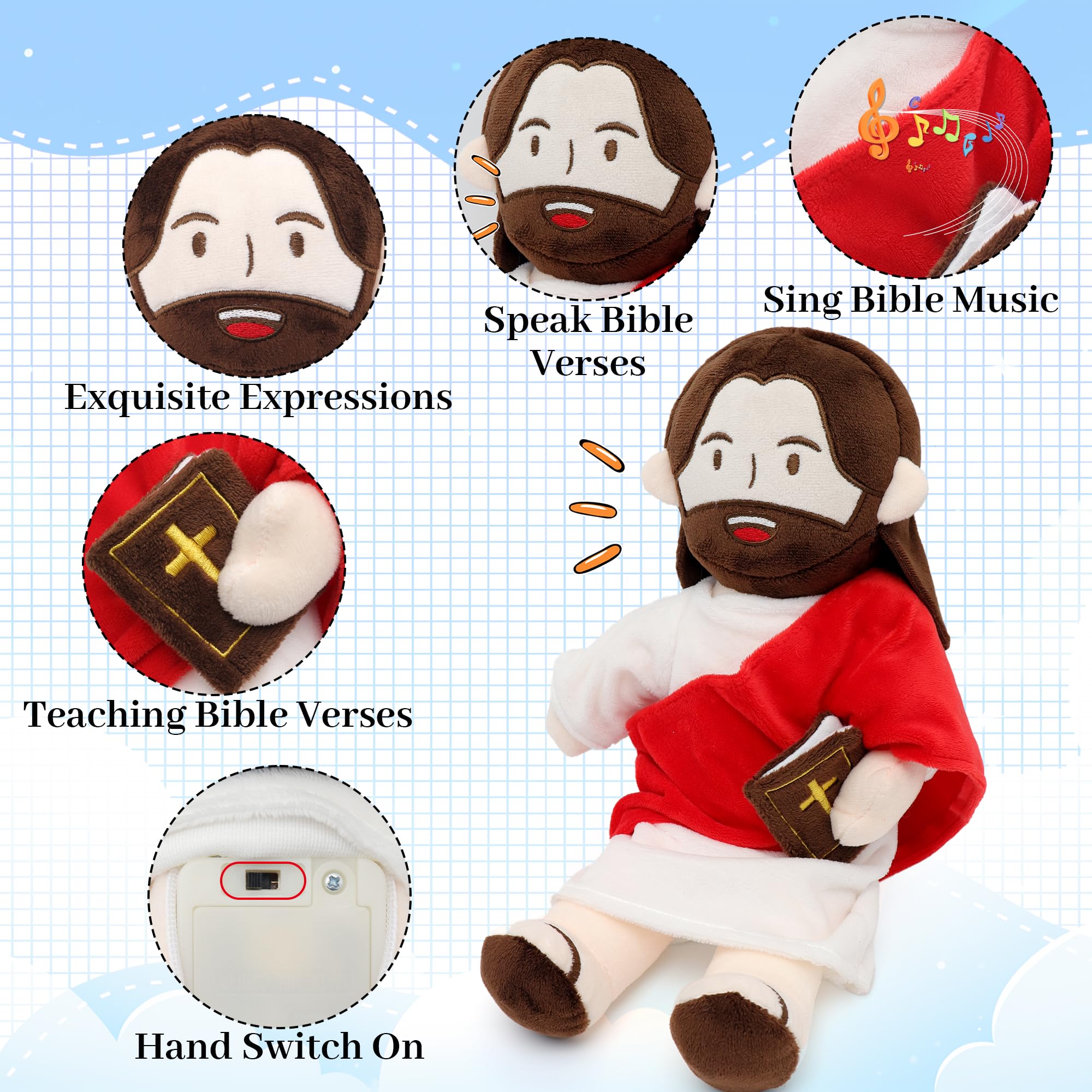Yelakey Jesus Plush features soft fabric for comforting hugs.