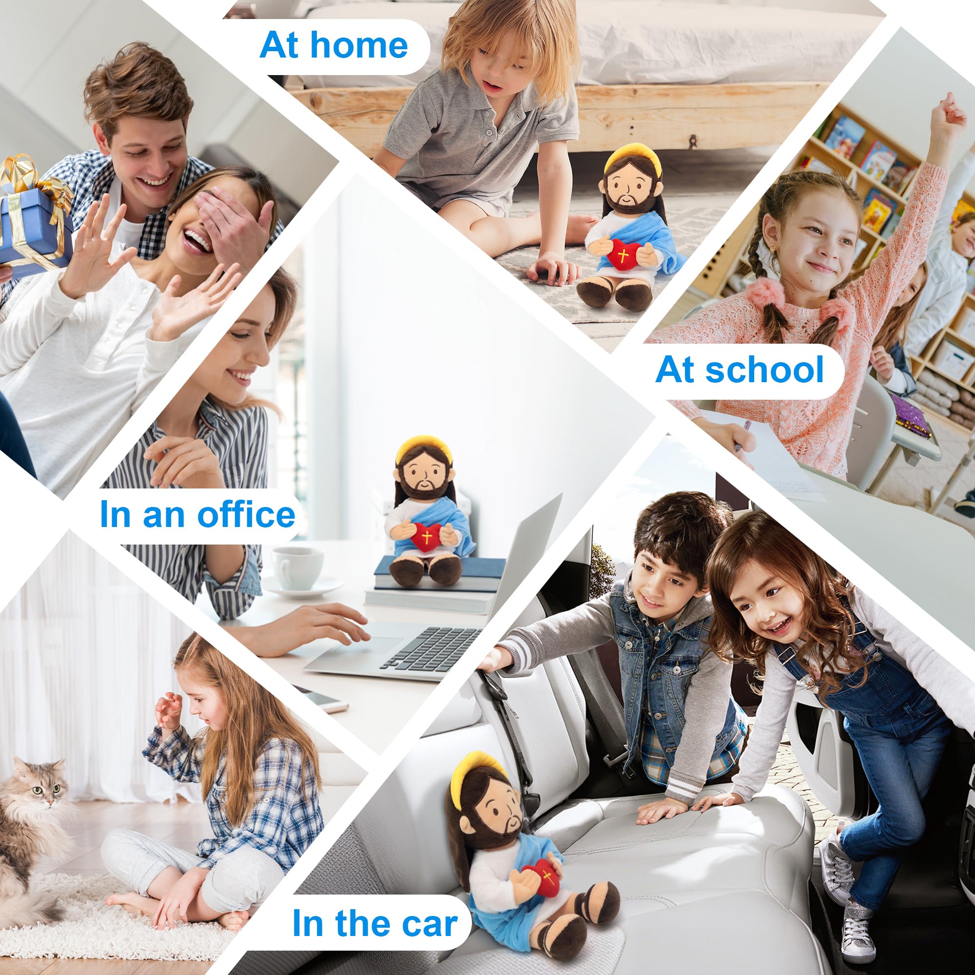 Blue-toned Yelakey Jesus plush enhances gentle home decor