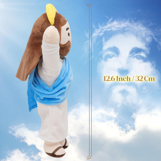 Yelakey Jesus Plush with white robe and blue shawl offers serene decor for bedrooms.