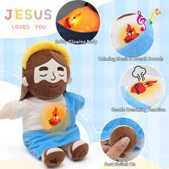 Yelakey Jesus plush halo design with belly glow creates a calming atmosphere.