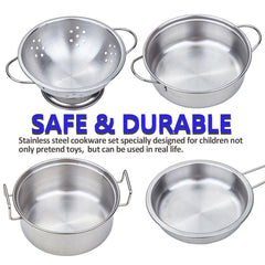 Yellora stainless steel kid cookware set with durable finish for long pretend play