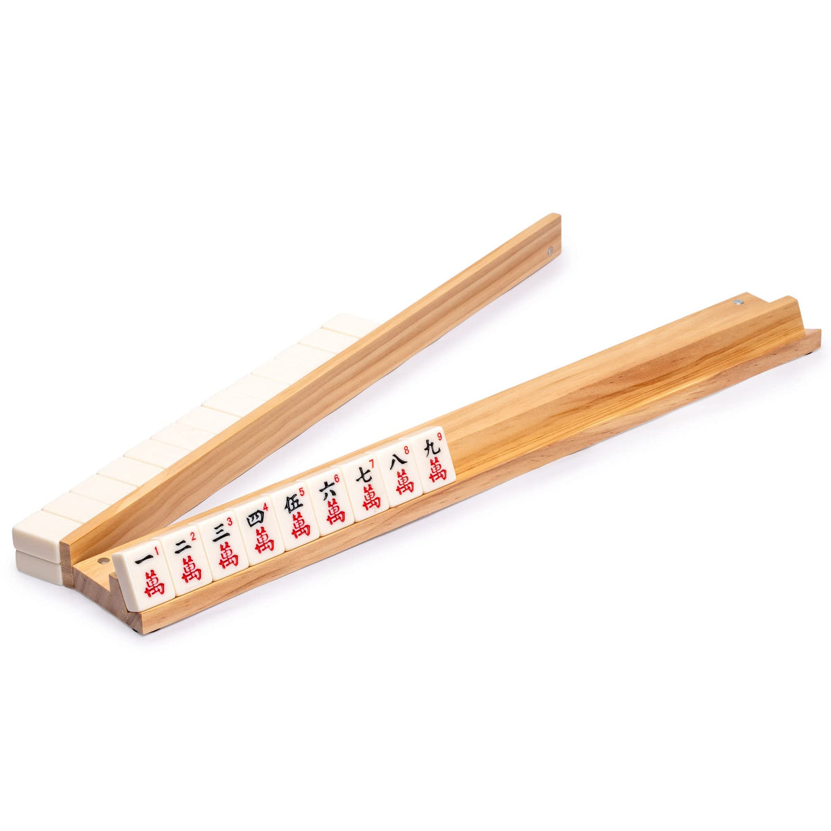 Yellow Mountain Imports 18-inch natural pine mahjong rack for organized hands.