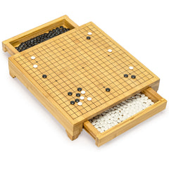 Yellow Mountain Imports bamboo Go board top view with 19x19 grid for focused strategy.