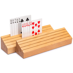 Yellow Mountain Imports beechwood card holders, front view, 60-card capacity displayed