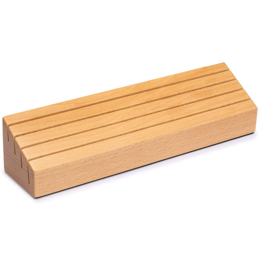 Yellow Mountain Imports beechwood card holders, side view showing ascending rows