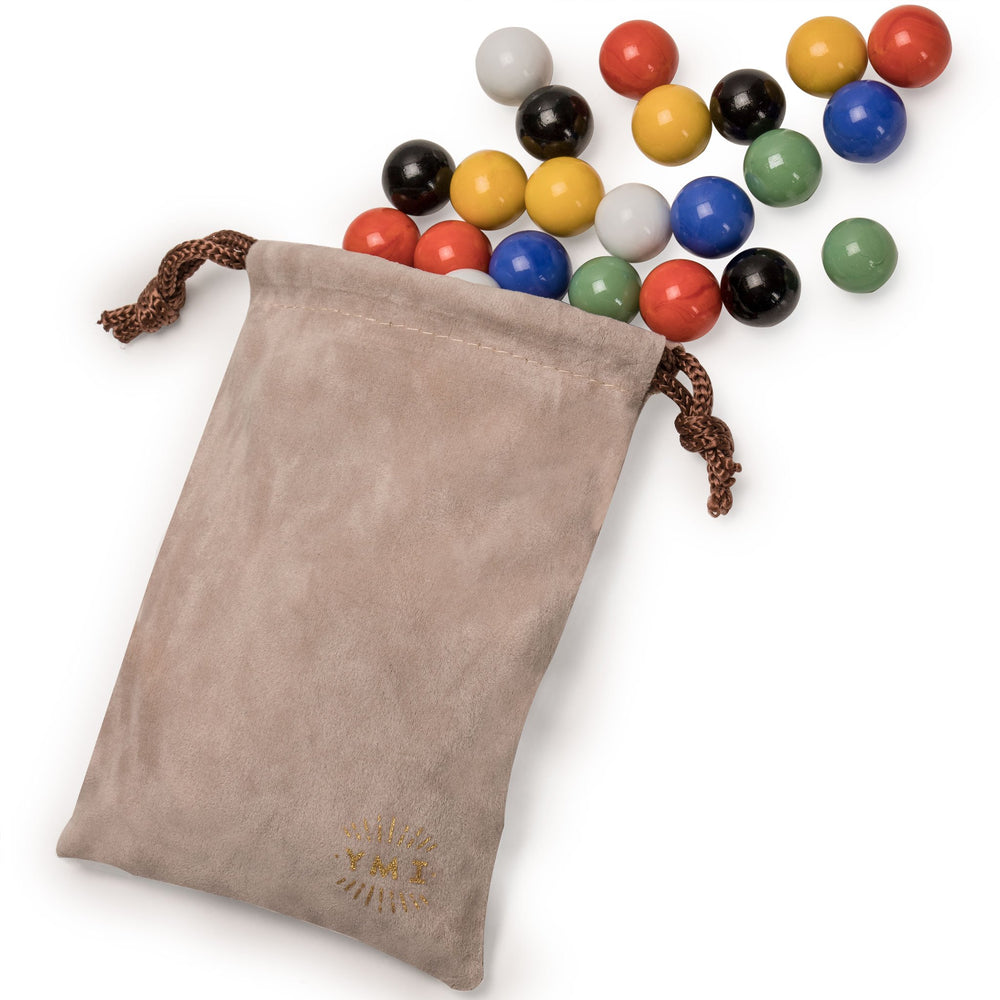 Yellow Mountain Imports 16mm marbles set ready for play, versatile for Chinese checkers and marble games.