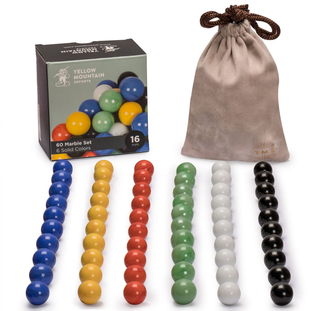 Yellow Mountain Imports green 16mm marbles for Chinese checkers, ideal for family play.