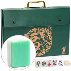 Yellow Mountain Imports Emerald Weave Mahjong tiles close-up with detailed engravings for authentic play