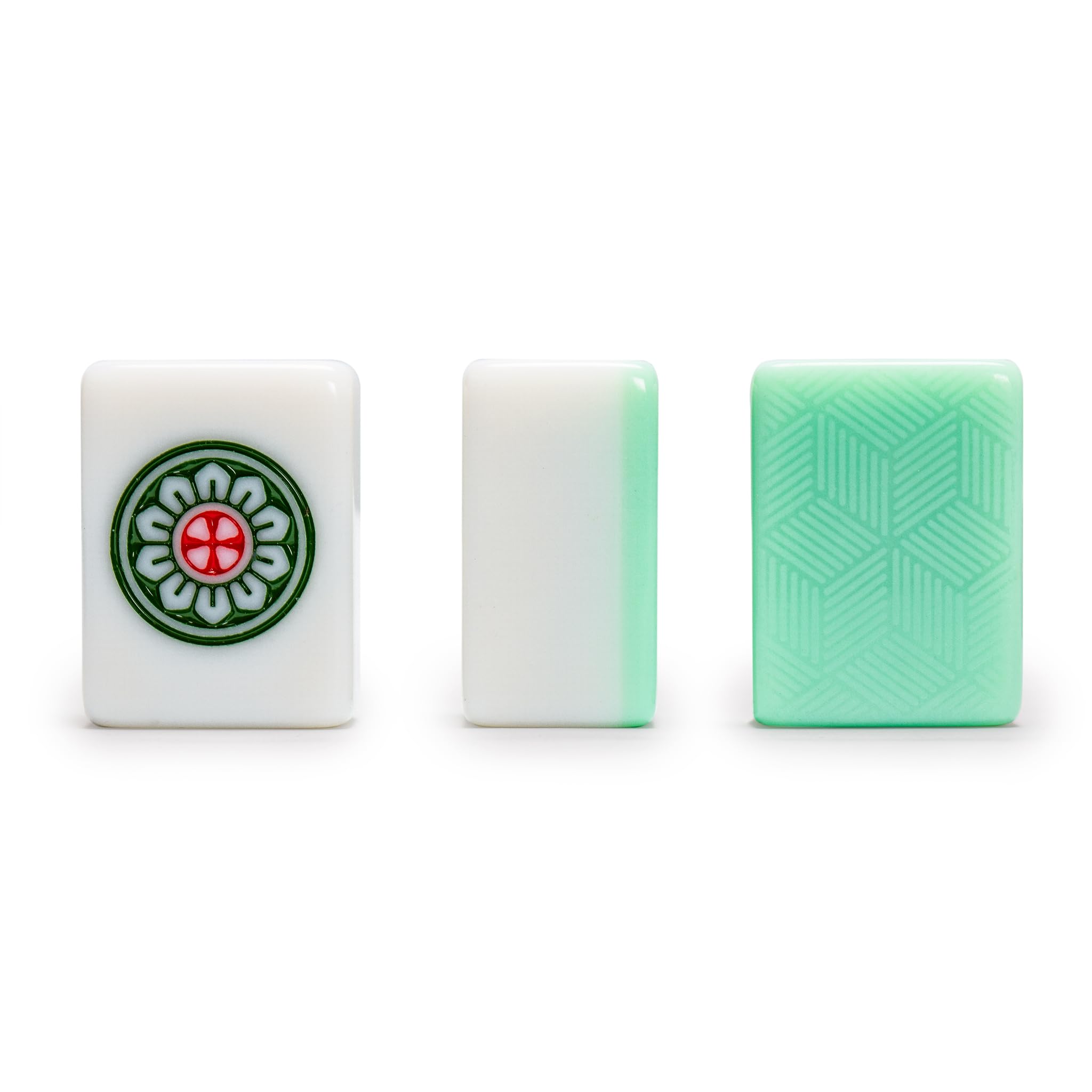 Engraving detail on Emerald Weave Mahjong tiles highlighting symbols