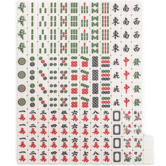 Open travel case showing Emerald Weave Mahjong tiles layout inside