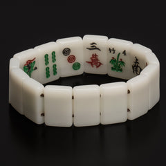 Yellow Mountain Imports Mahjong Mini-Tiles Bracelet side view, comfortable elastic fit.