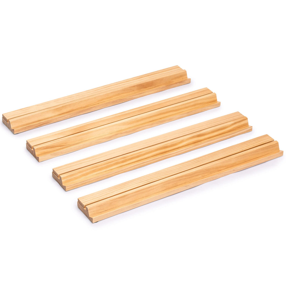 Yellow Mountain Imports natural finish pine rack shown in side view.