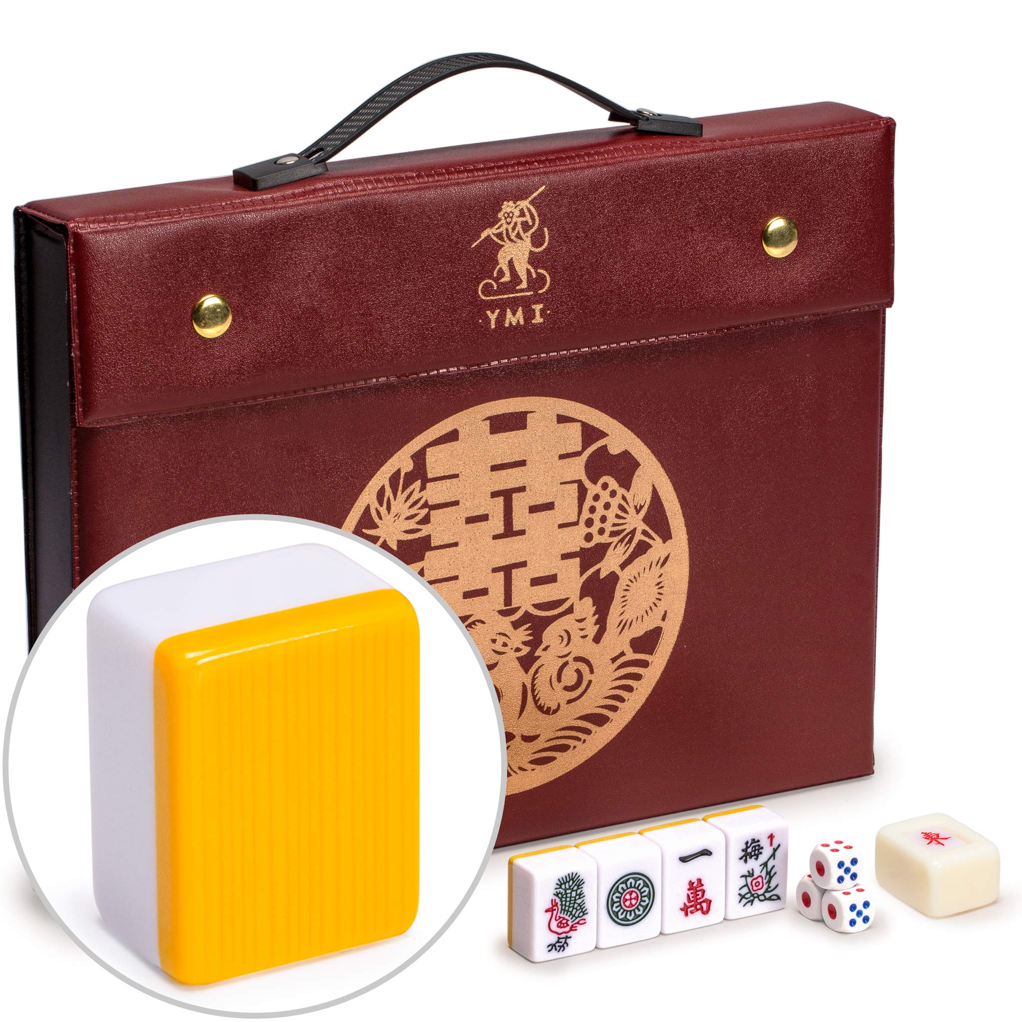 Yellow Mountain Imports Rouge Prestige tiles with traditional mahjong faces and scratch-resistant finish.