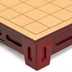 Drawers open on Yellow Mountain Imports Shogi board revealing maple koma pieces