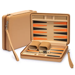 Yellow Mountain Imports travel backgammon set in leatherette case with magnetic pieces for on-the-go play.