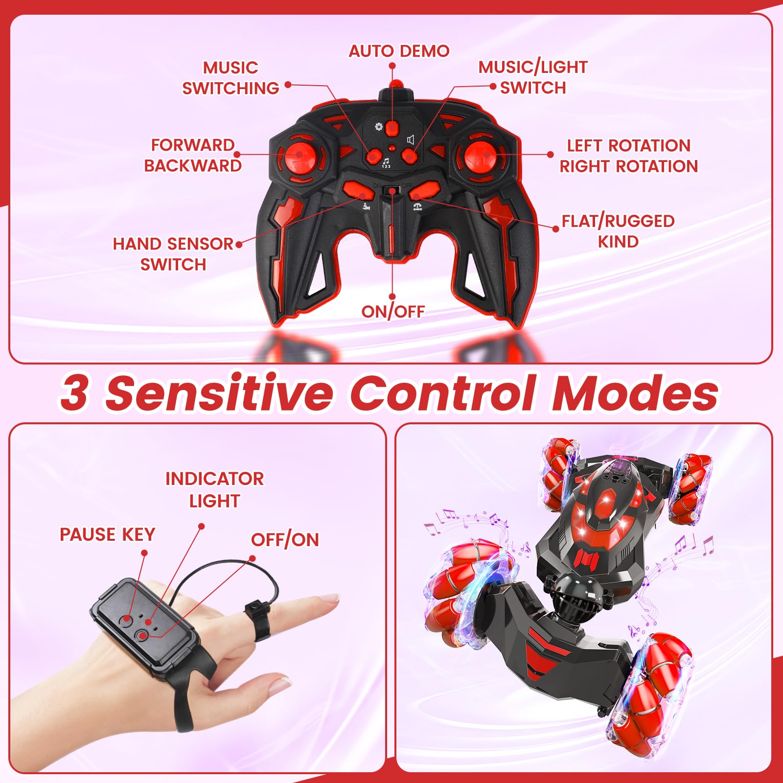 YEMIAI gesture-sensing RC stunt car durable battery for longer play sessions.