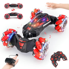 YEMIAI gesture-sensing RC stunt car side view highlights rugged 4WD chassis for all terrains.