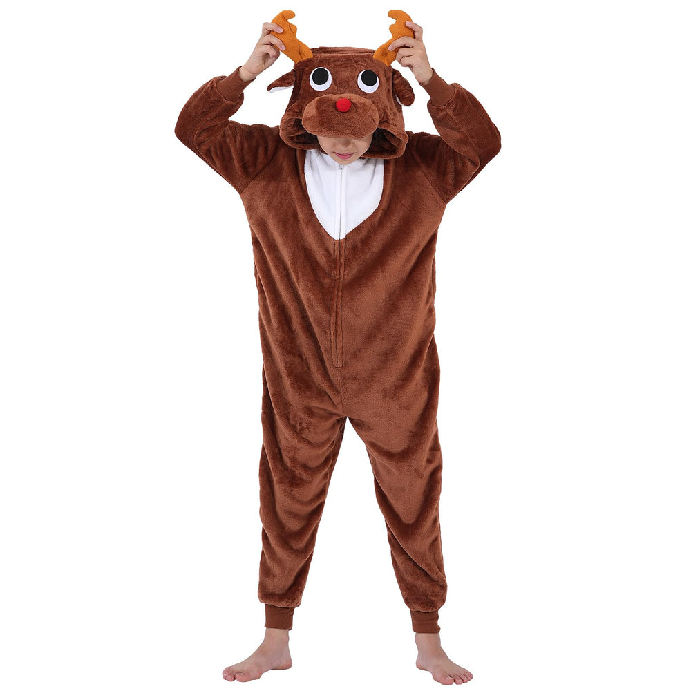 Yemnut Halloween Reindeer Onesie worn by kids for festive cosplay.