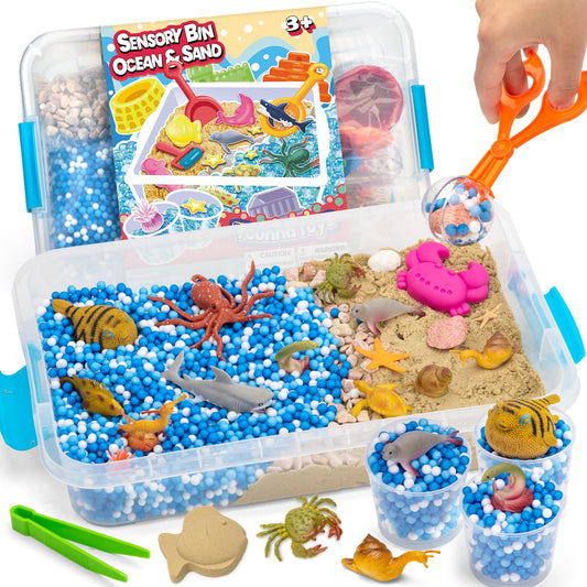 Yeonha Toys Ocean and Sand Sensory Bin with Lid for hands-on exploration.