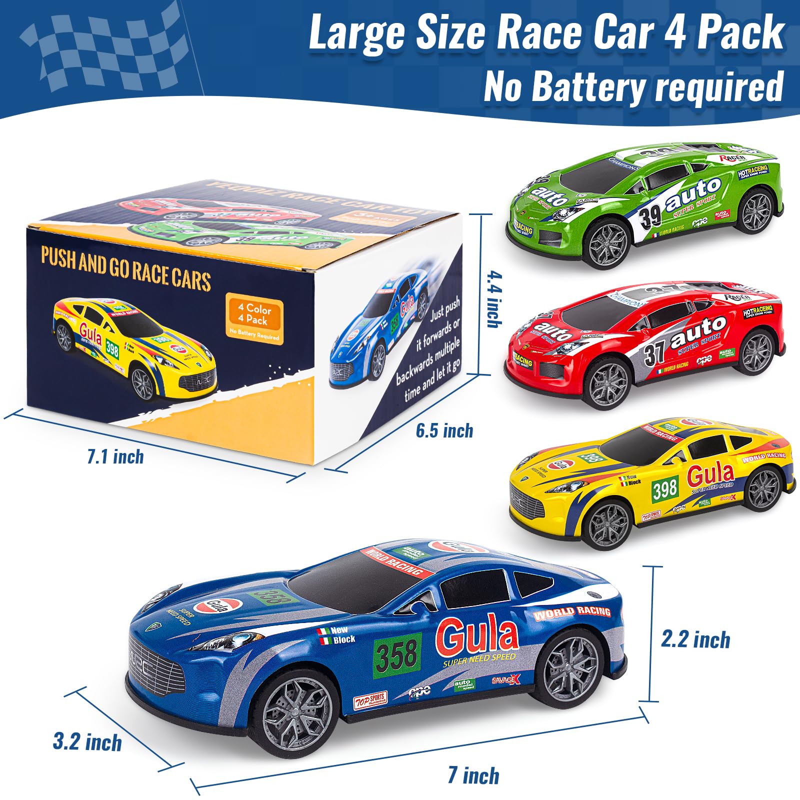 YEQOIZ 7-inch blue friction race truck, push-and-go action for indoor racing.