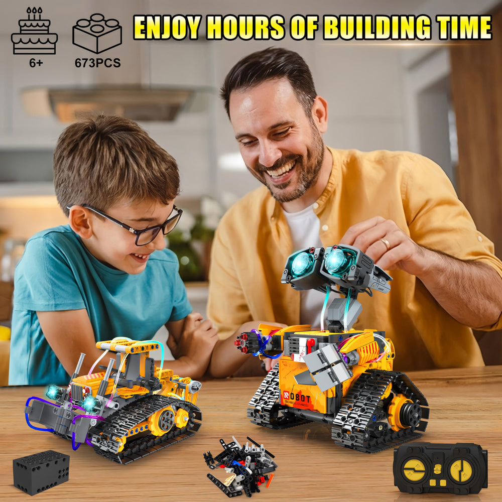Yerloa 673pcs robot with LED lights enhances visual effects during play.