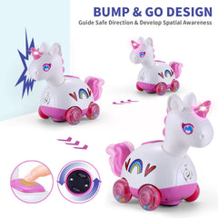 Yerloa Unicorn Tummy Time toy encourages movement and balance.