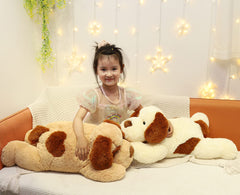 YESGIRL dog weighted plush used as a versatile pillow and decor accent.