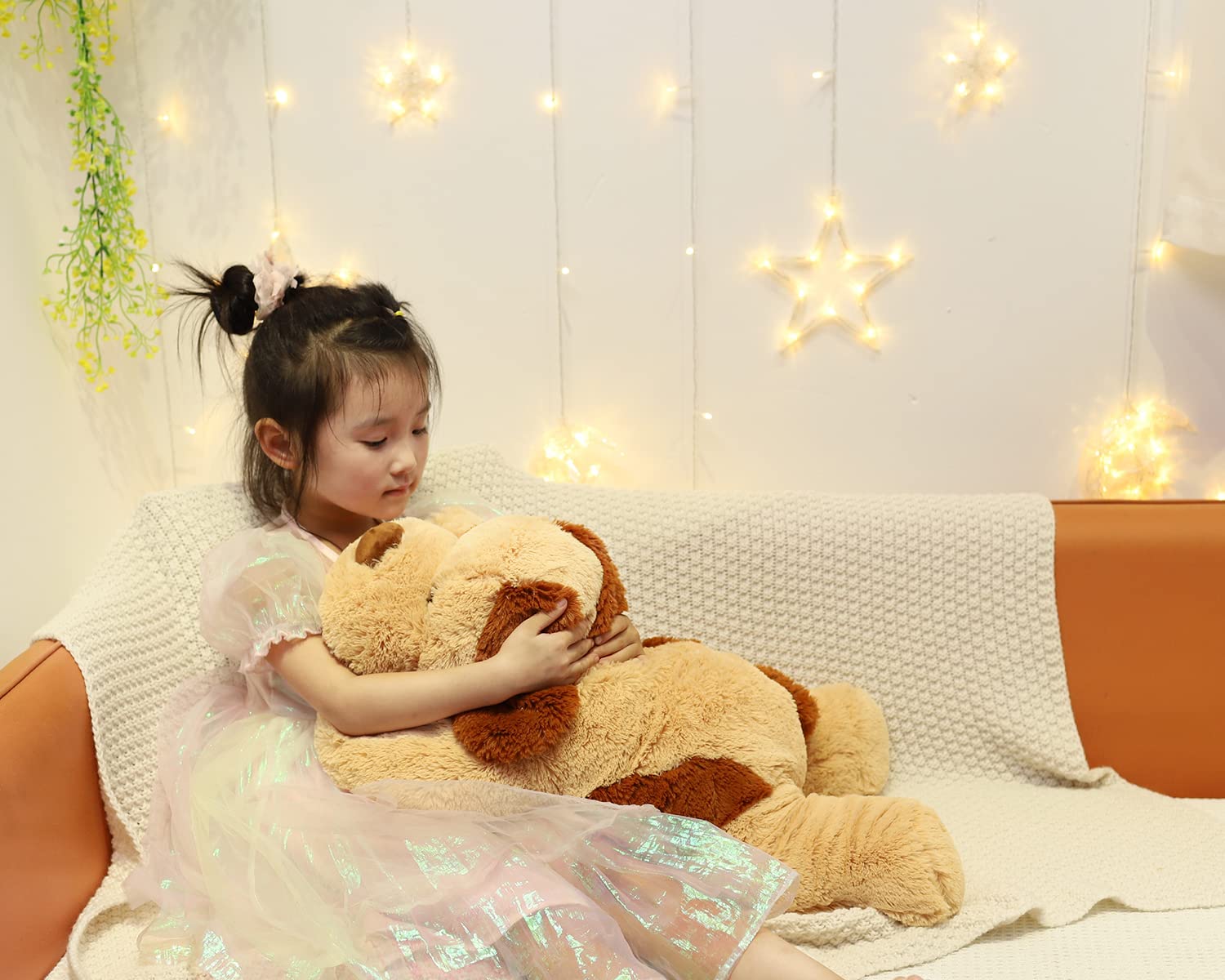 YESGIRL weighted dog plush shown in cozy room decor.